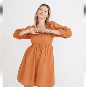 Madewell Orange Clip Dot Puff Sleeve Cottagecore Boho Western Mini Dress Vacay 4
